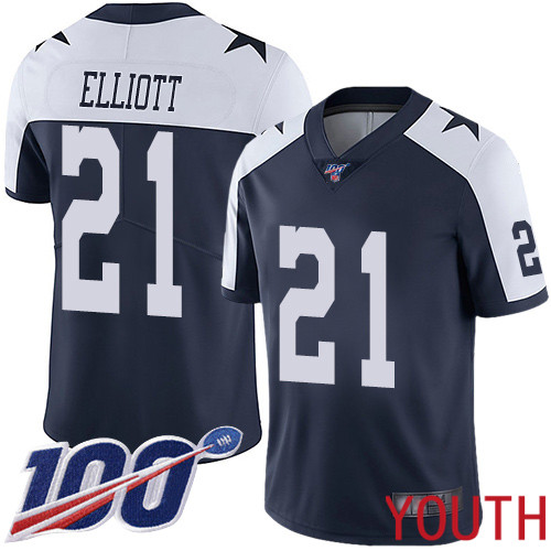 Youth Dallas Cowboys Limited Navy Blue Ezekiel Elliott Alternate 21 100th Season Vapor Untouchable Throwback NFL Jersey